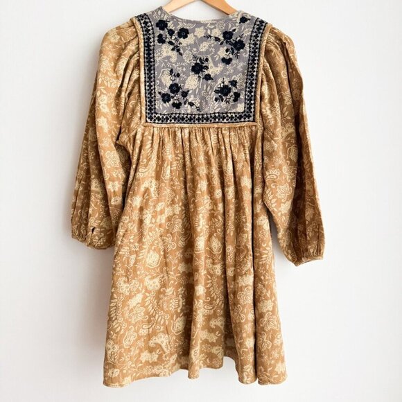 Unsubscribed Cotton Embroidered Mustard Yellow Navy Blue Dress 2 - Picture 7 of 9